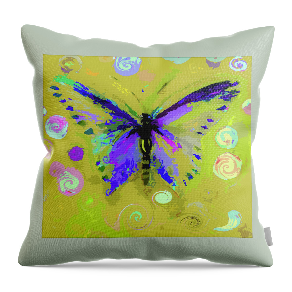 Ocher Throw Pillow featuring the digital art Ochre Butterfly And Twirls by Lisa Kaiser