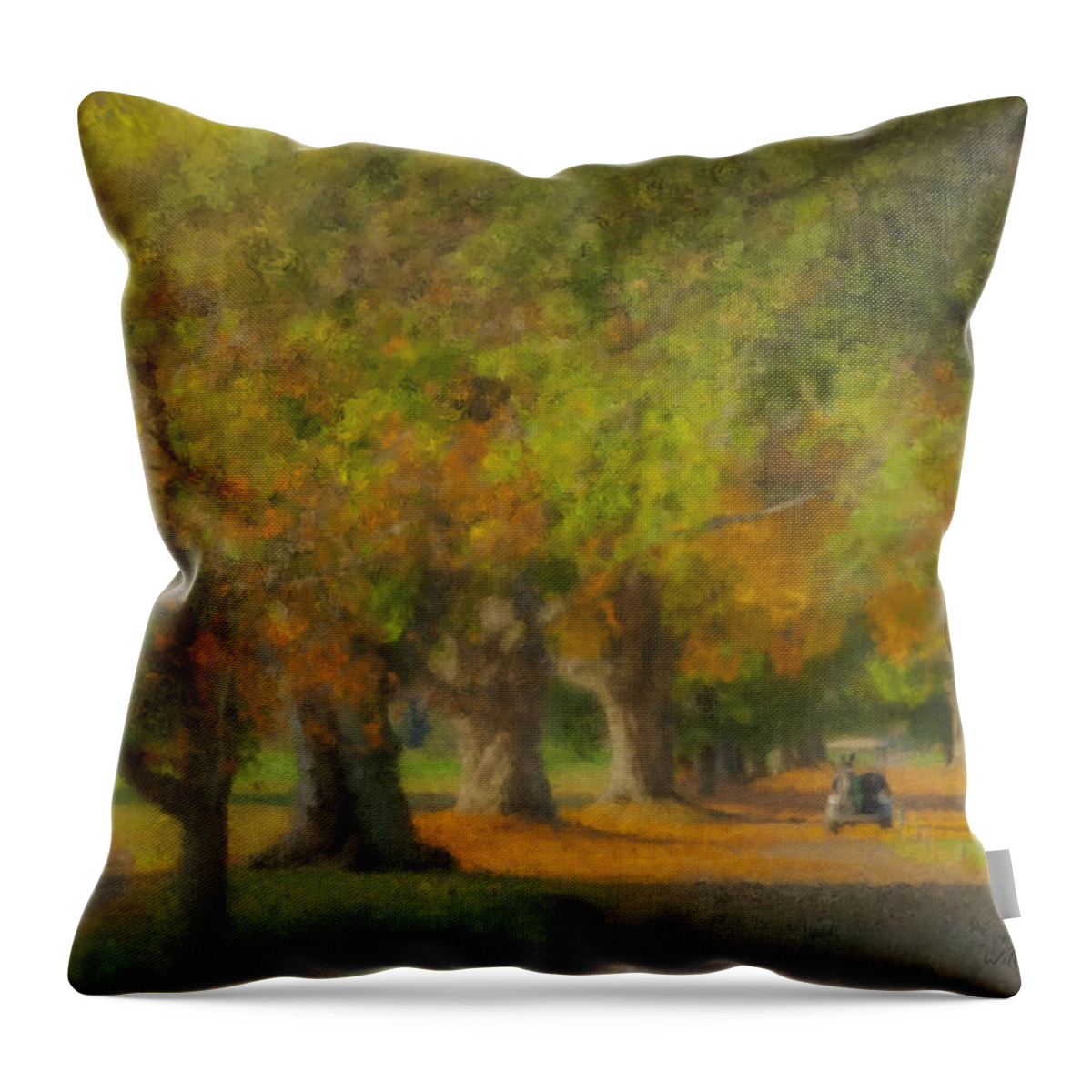 October Throw Pillow featuring the painting October Morning at Easton Country Club by Bill McEntee