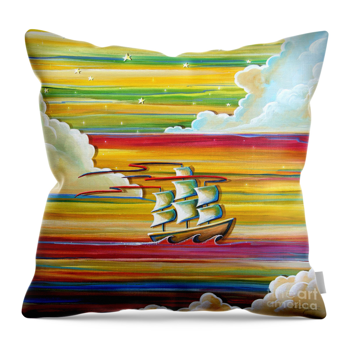 Sky Throw Pillow featuring the painting Off To Neverland by Cindy Thornton