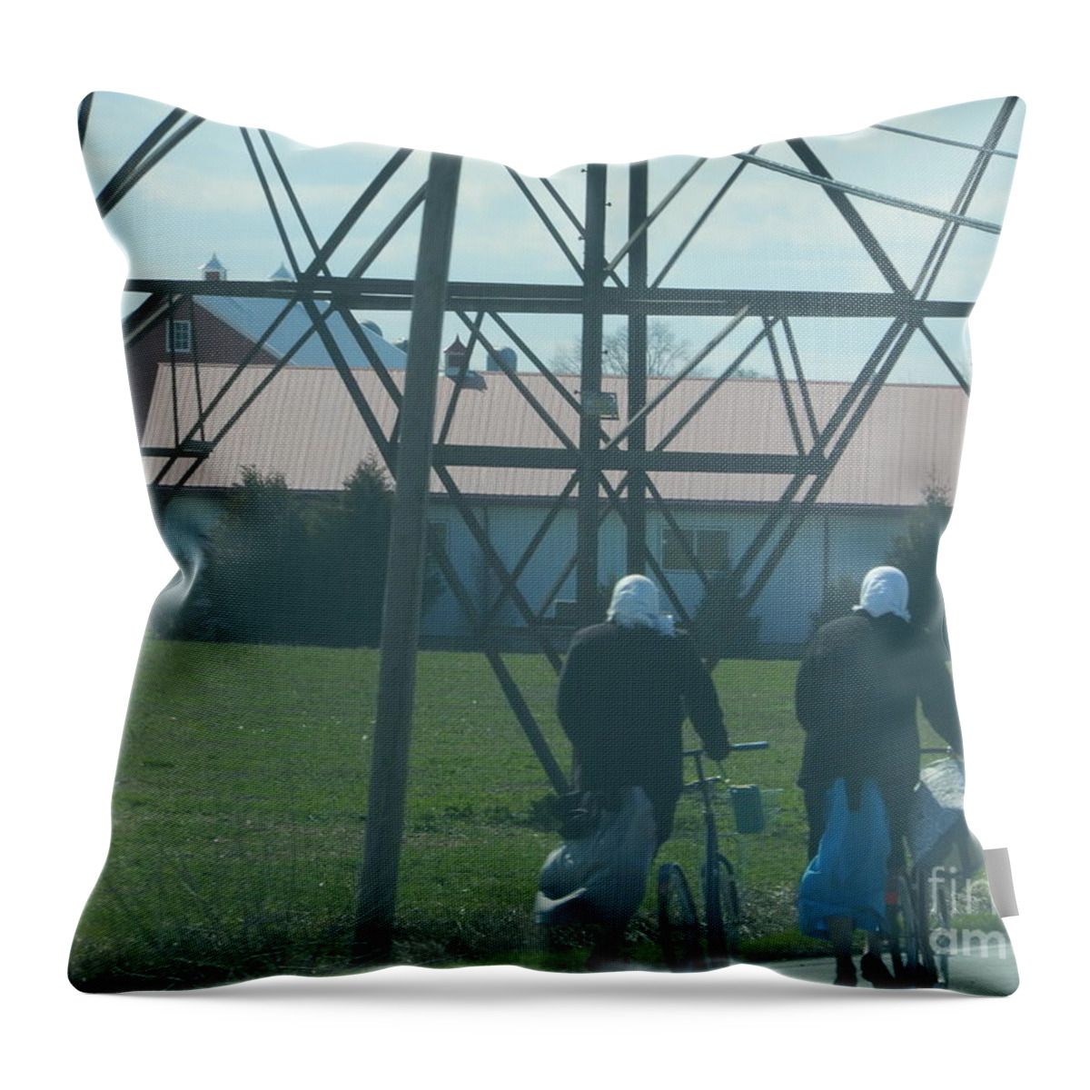 Amish Throw Pillow featuring the photograph Off to Shop by Christine Clark
