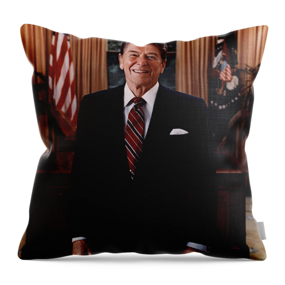1985 Throw Pillow featuring the photograph Official Portrait Of President Ronald Reagan 1985 by Mountain Dreams