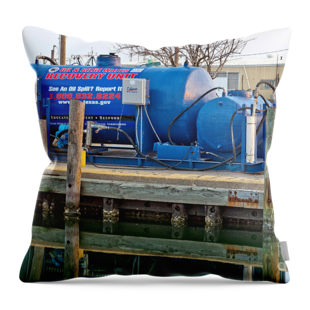 Oil Spill Throw Pillow featuring the photograph Oil & Bilge Water Recovery Unit by Inga Spence
