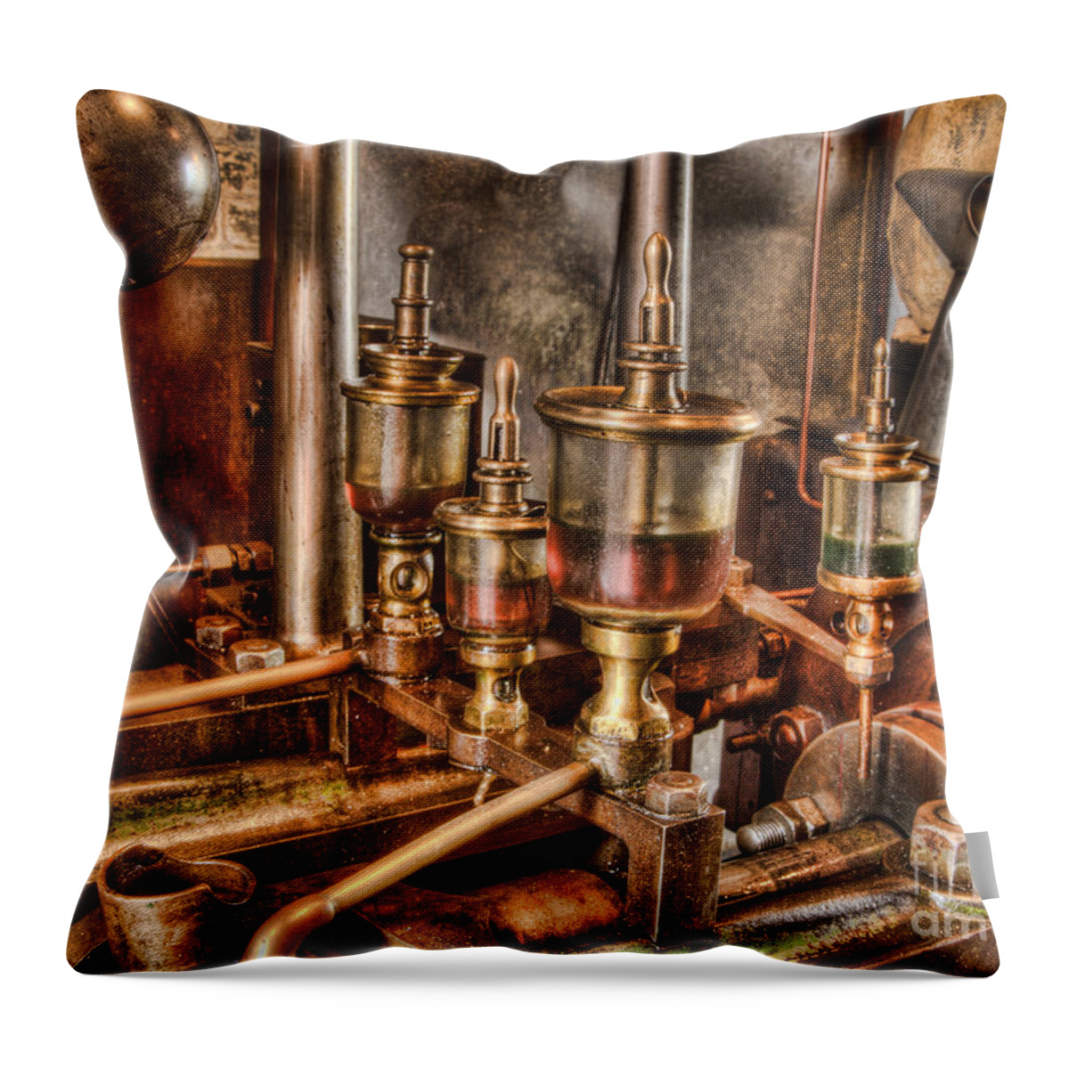 Steam Engine Throw Pillow featuring the photograph Oil drip feed 1 by Steev Stamford