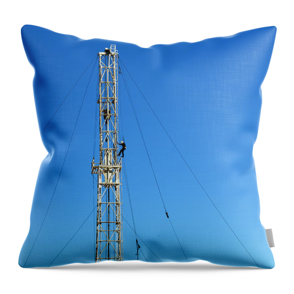 Oil Throw Pillow featuring the photograph Oil Field Man At Work - photography by Ann Powell