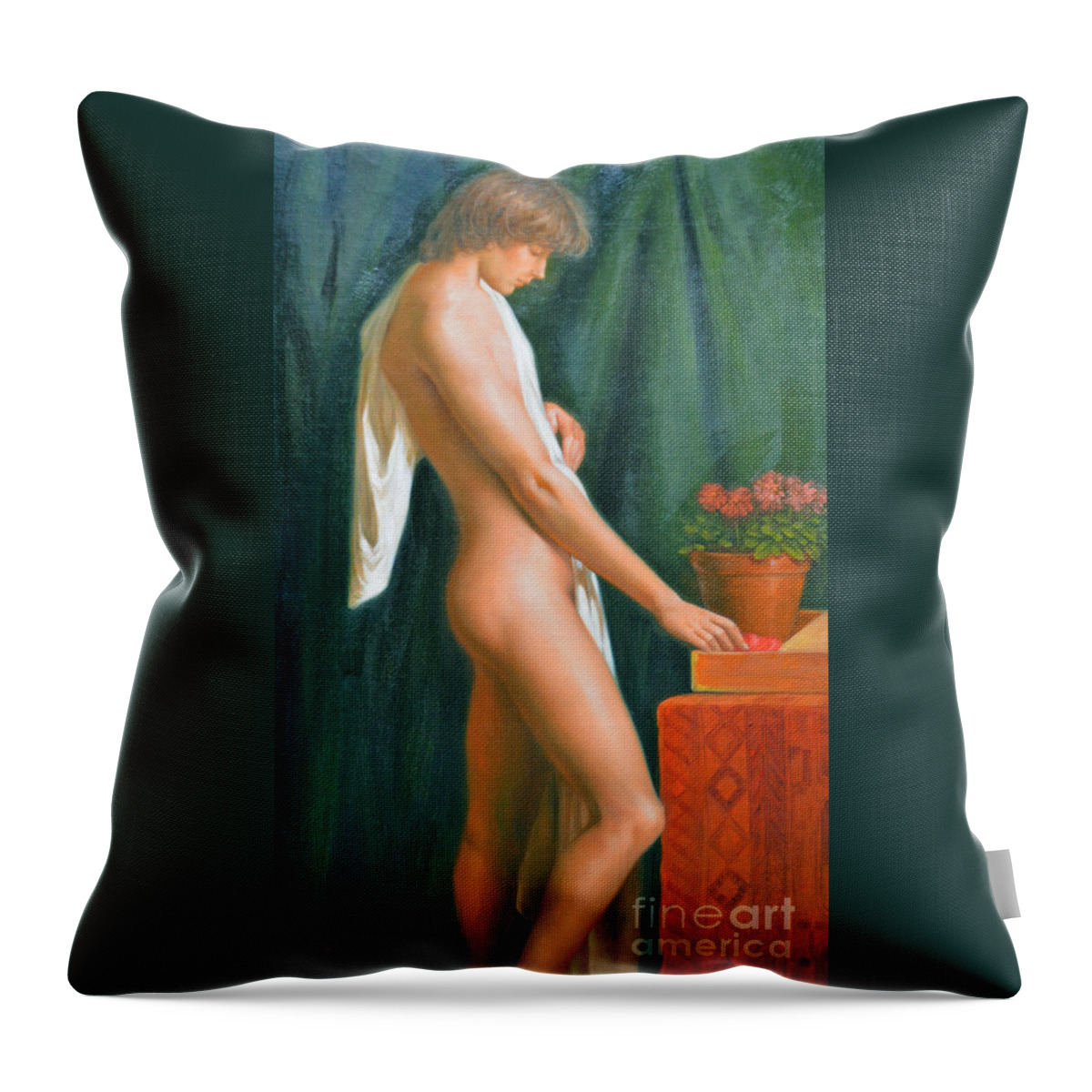 Oil Painting.art Throw Pillow featuring the painting Original Oil Painting Male Nude Boy Man On Canvas#16-2-5-16 by Hongtao Huang