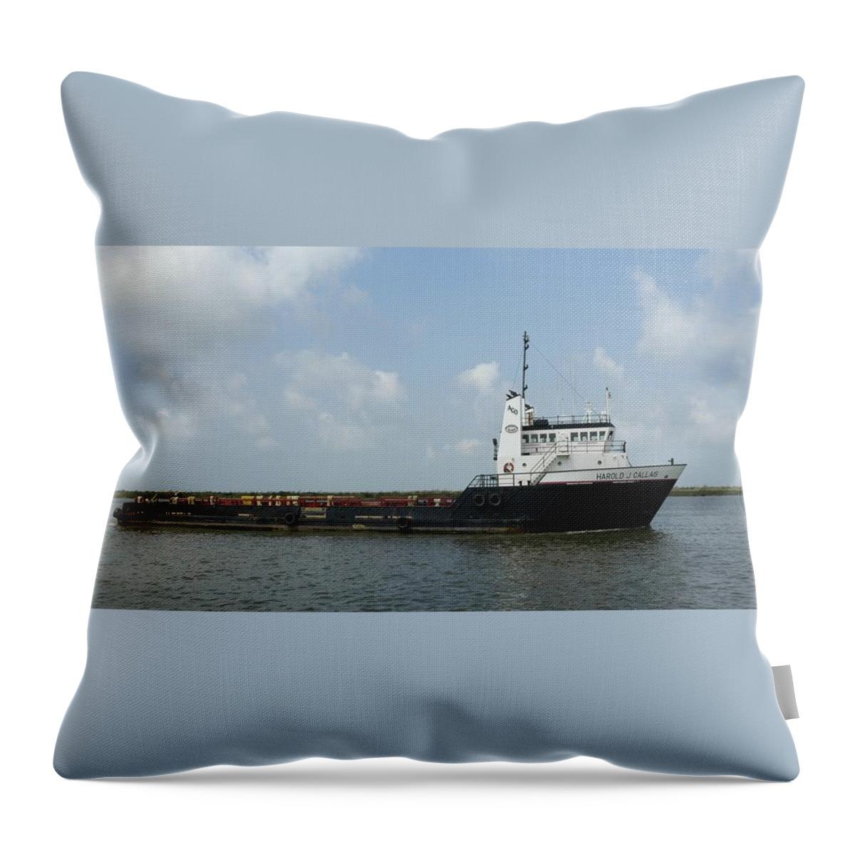 Crew Boat Throw Pillow featuring the photograph Oil rig support vessel HJ Callais by Bradford Martin