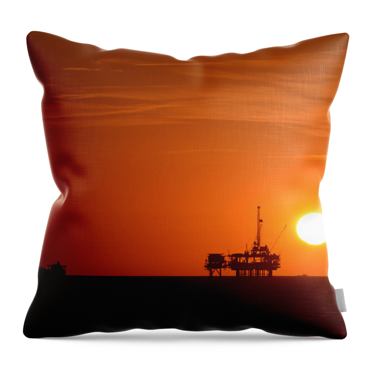 Oil Rigs Off Huntington Beach California Throw Pillow featuring the photograph Oil Rigs Huntington Beach by William Kimble