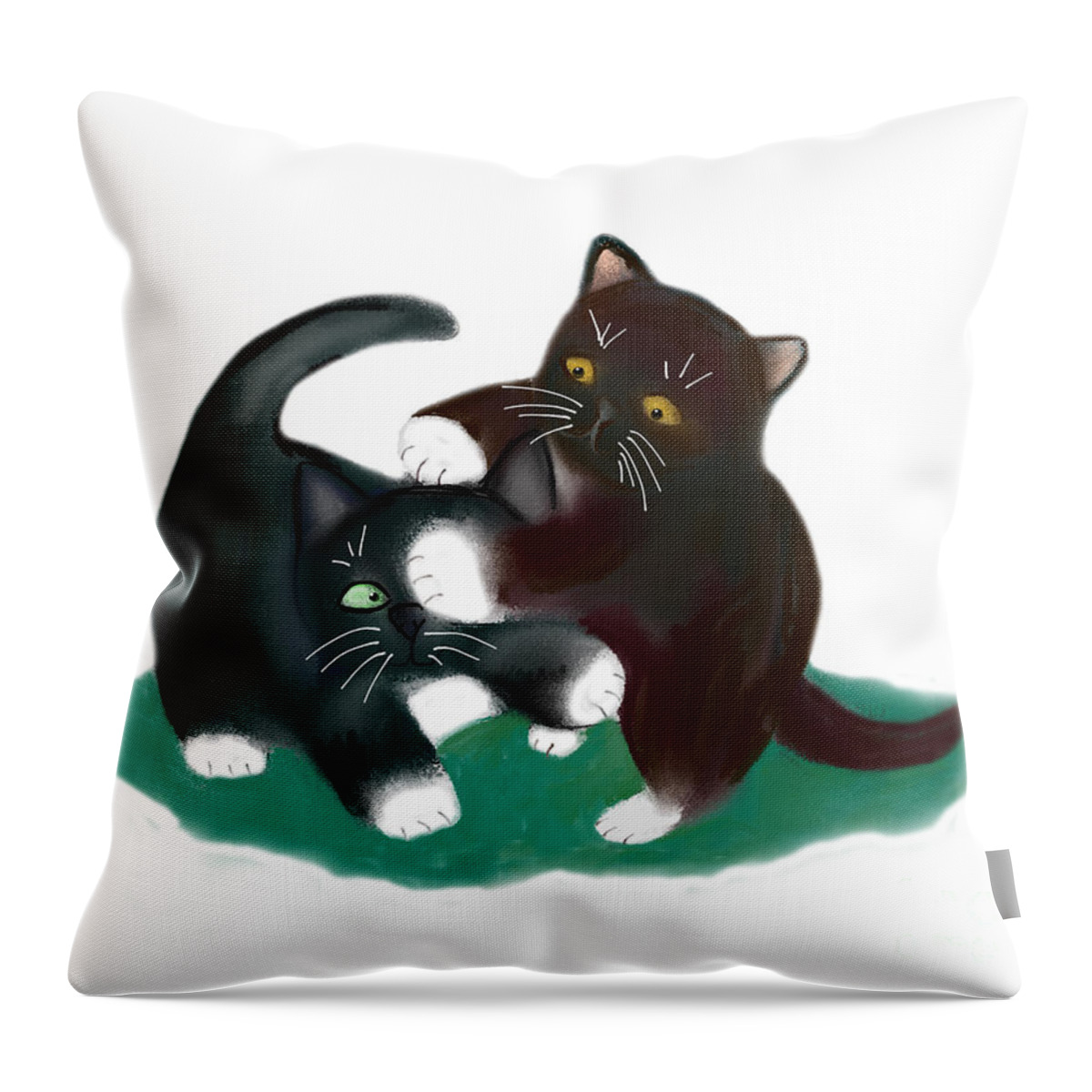 Black And White Kitten Throw Pillow featuring the digital art OK Boys Enough Fighting by Ellen Miffitt
