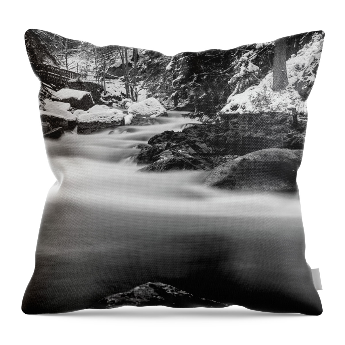 Nature Throw Pillow featuring the photograph Oker, Harz - monochrome version by Andreas Levi