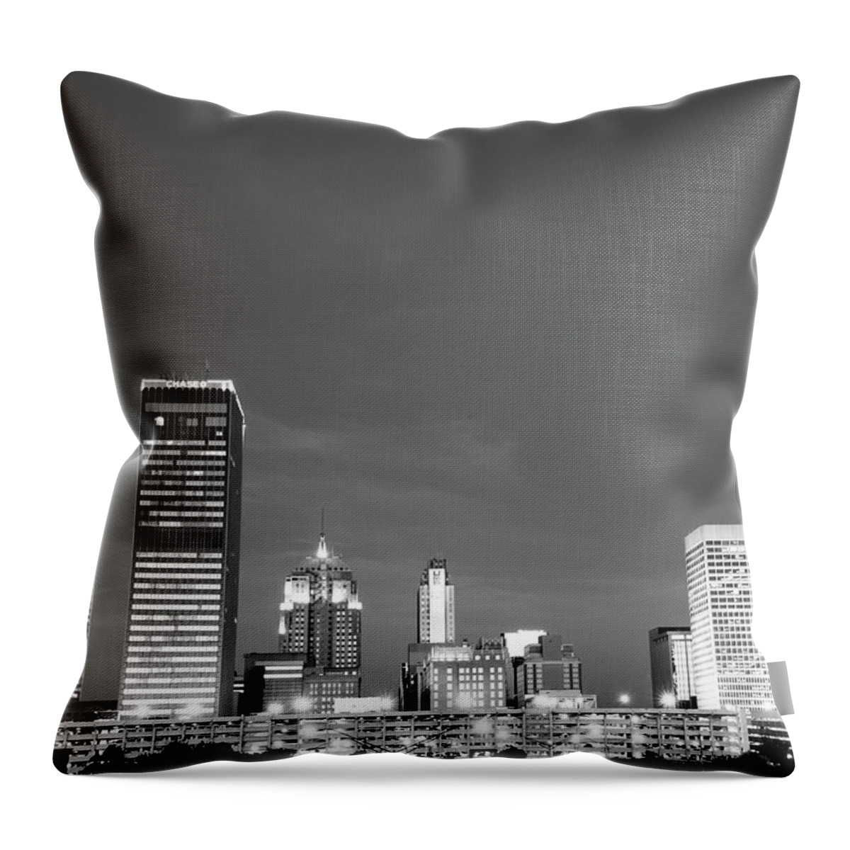 Oklahoma City Skyline Throw Pillow featuring the photograph Oklahoma City Skyline - Downtown OKC - Black and White by Gregory Ballos