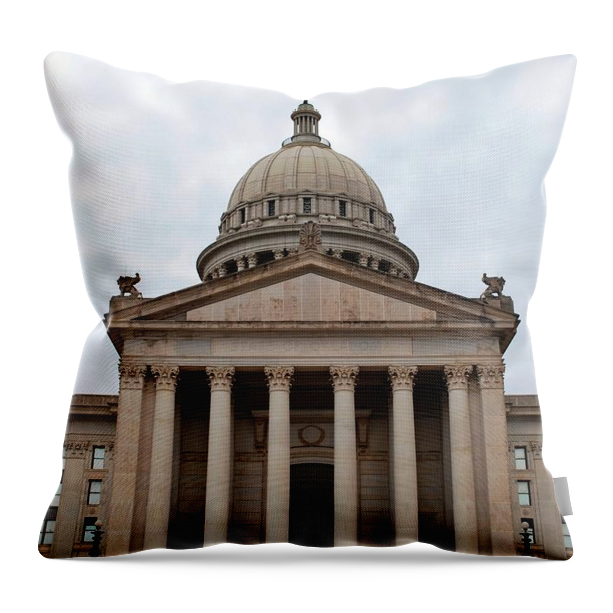 City Throw Pillow featuring the photograph Oklahoma State Capitol - Front View by Matt Quest