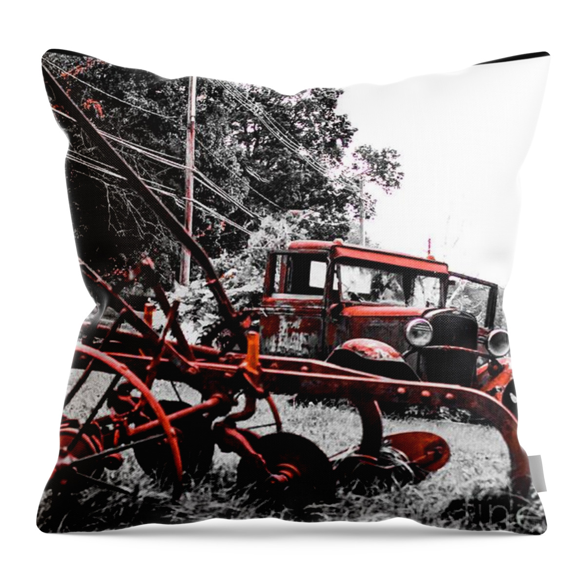 Mixmedia Throw Pillow featuring the mixed media Old And Rusty by MaryLee Parker