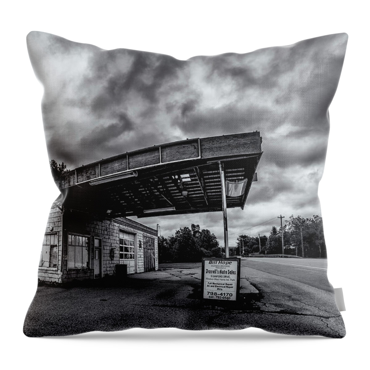 Garage Throw Pillow featuring the photograph Old Auto Garage in Ellershouse by Ken Morris
