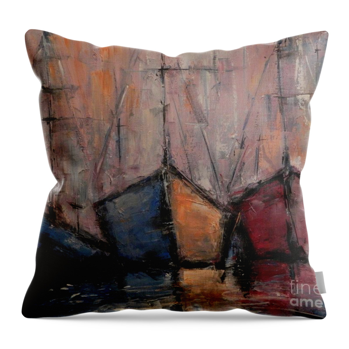 Boats Throw Pillow featuring the painting Old Baldy Boats by Dan Campbell