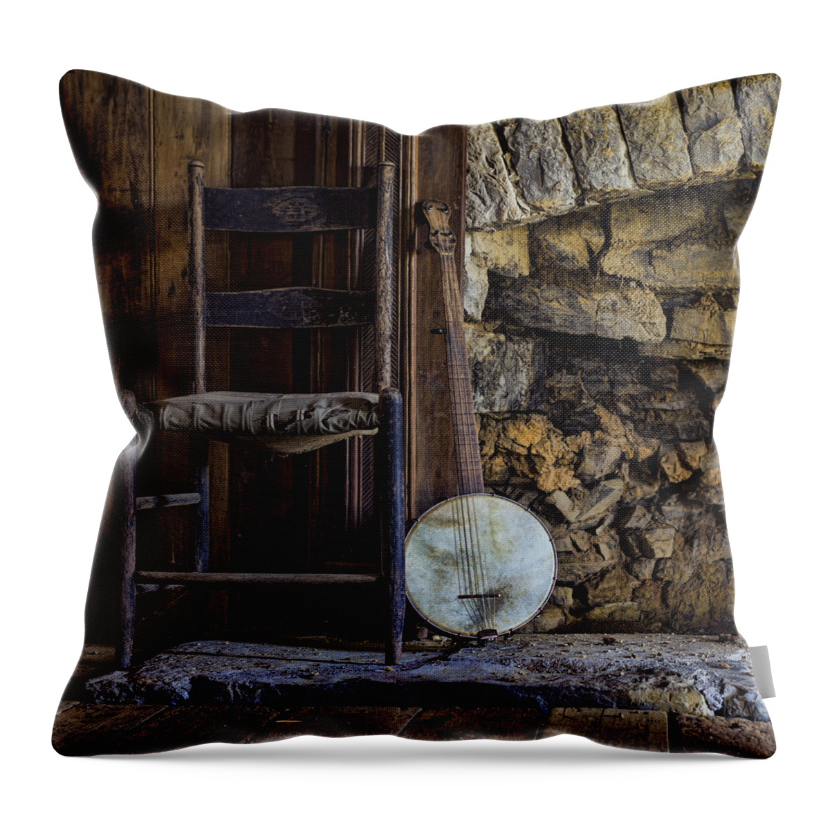 Banjo Throw Pillow featuring the photograph Old Banjo by Heather Applegate