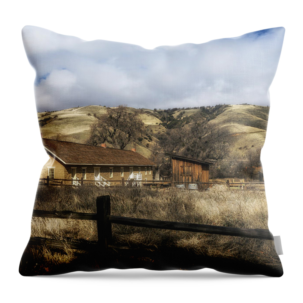 Fort Tejon Throw Pillow featuring the photograph Old Barracks at Fort Tejon by Mountain Dreams