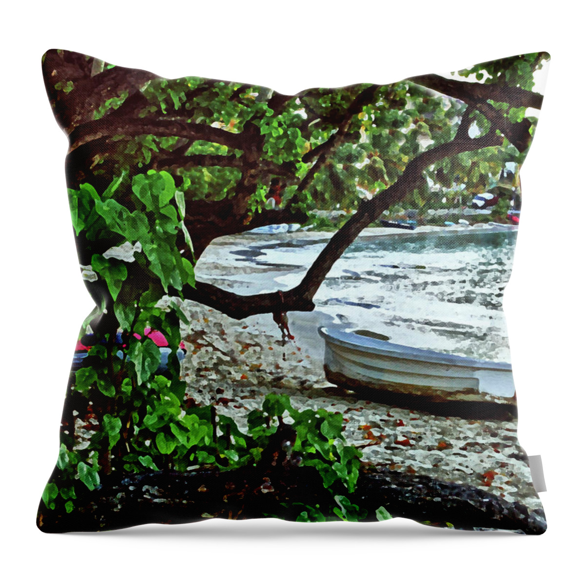 Alabama Photographer Throw Pillow featuring the digital art Old Boat on the Beach by Michael Thomas