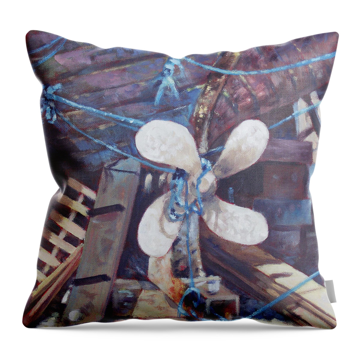 Boat Throw Pillow featuring the painting Old Boat Propeller by Martin Davey