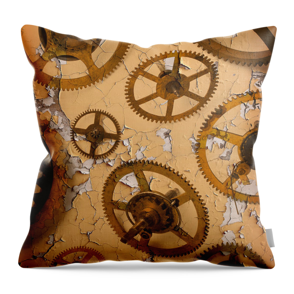  Gears Throw Pillow featuring the photograph Old Brass Gears by Garry Gay