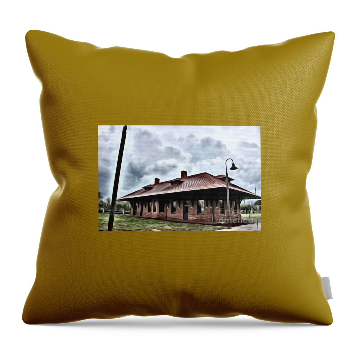 Old Burkeville Station Throw Pillow featuring the mixed media Old Burkeville Station by Robin Coaker