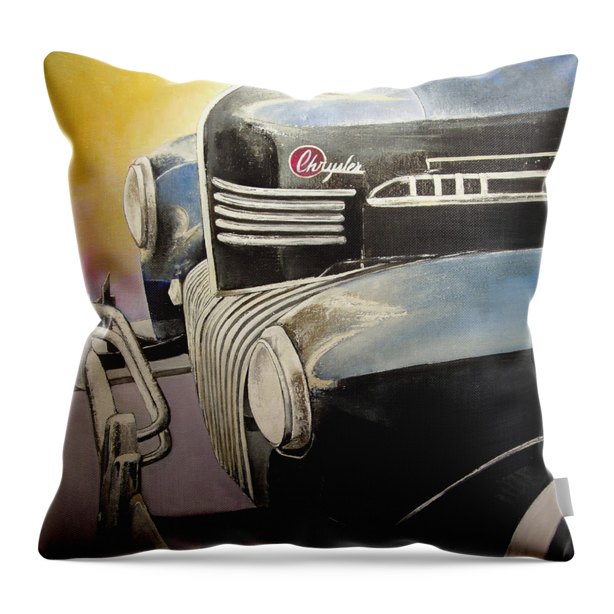Old Throw Pillow featuring the painting Old Chrysler by Tomas Castano