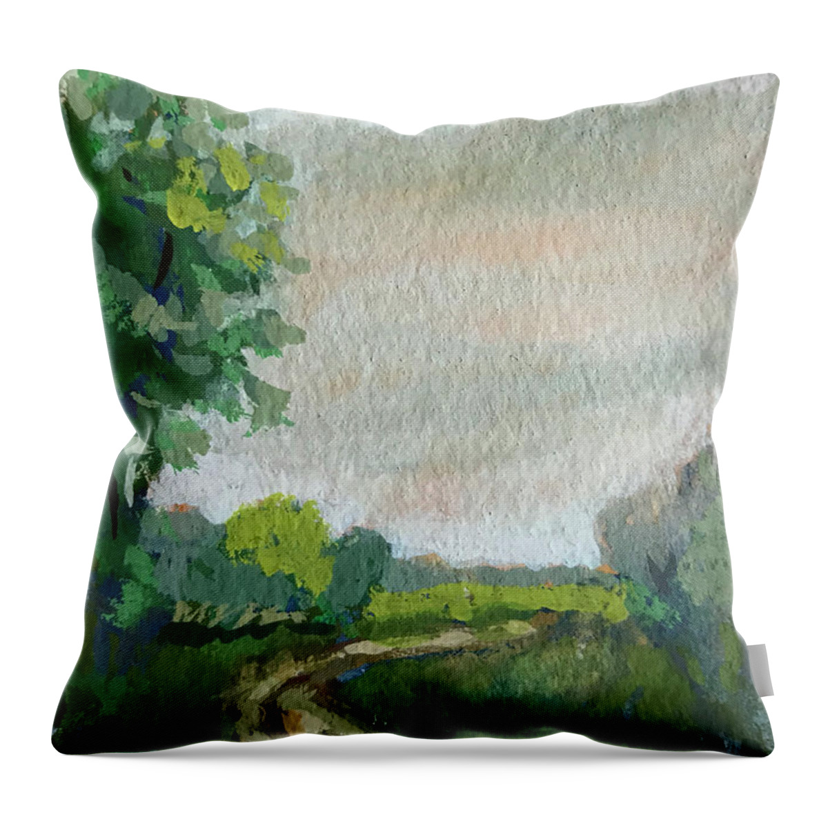 Landscape Throw Pillow featuring the painting Old Country Road by Linda Apple