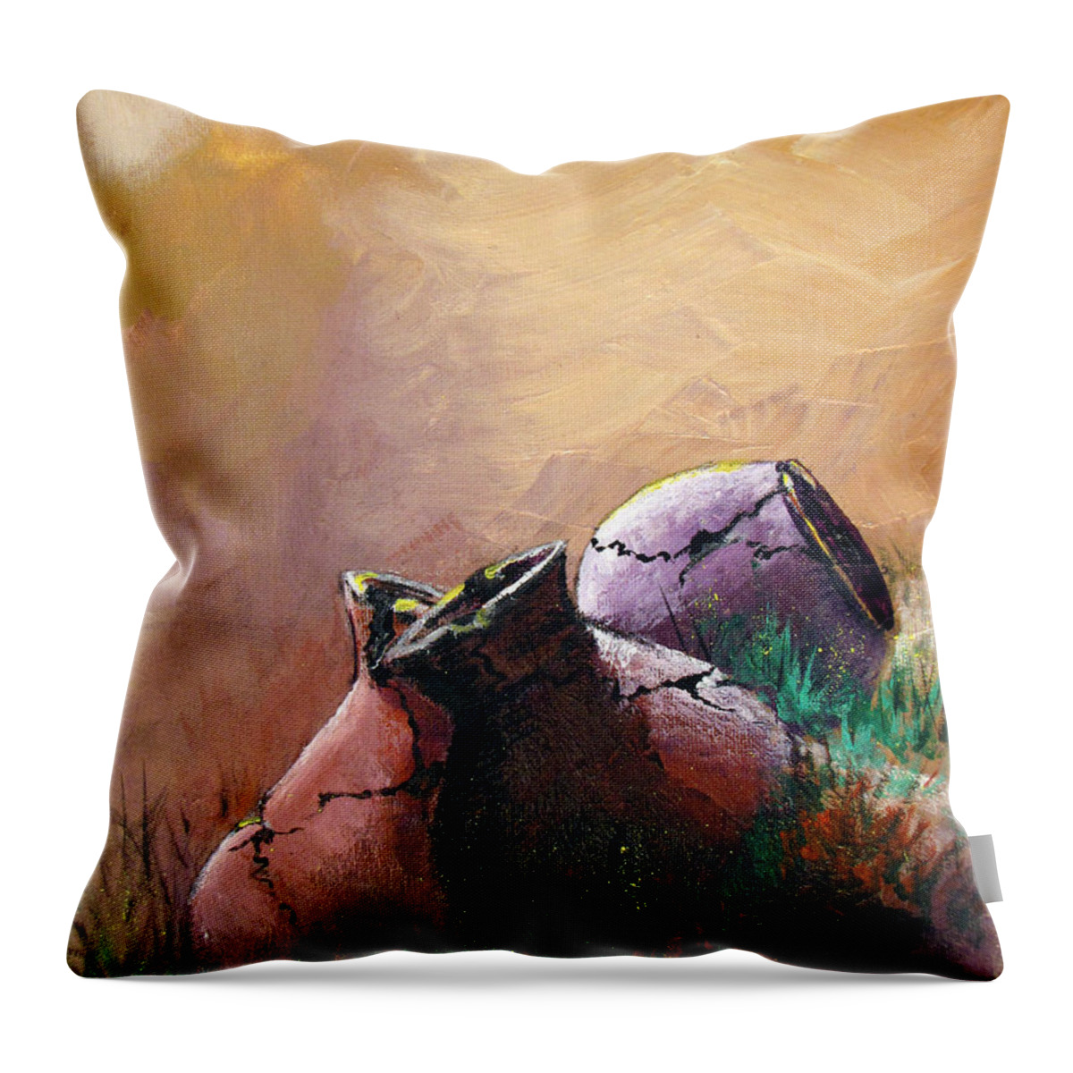 Pots Throw Pillow featuring the painting Old Cracked Pots-SOLD by Gary Smith