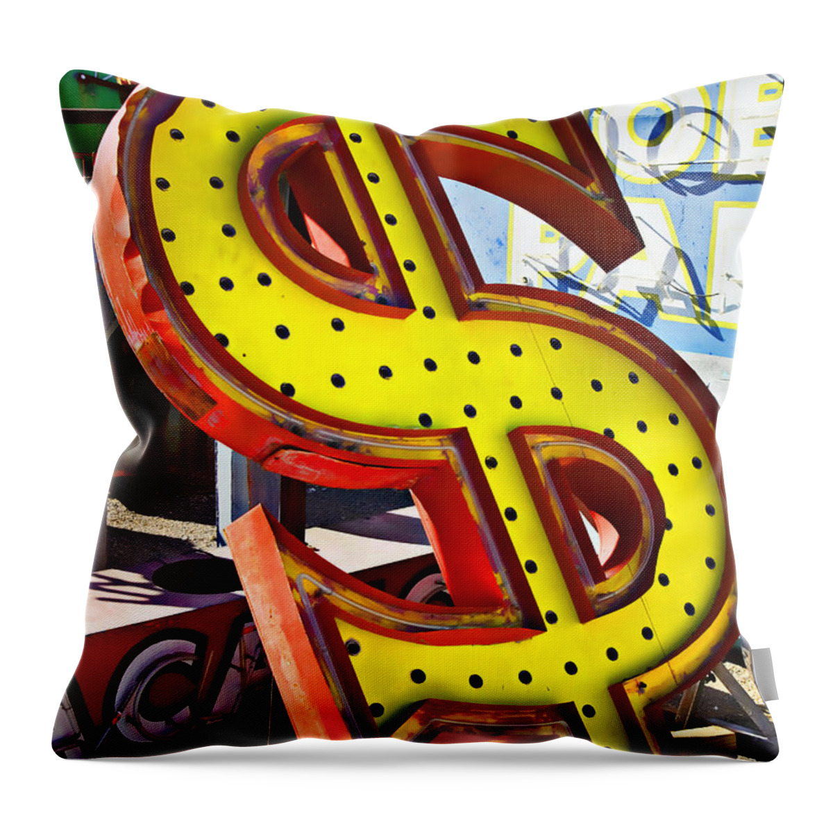 Old Dollar Sign Throw Pillow featuring the photograph Old dollar sign by Garry Gay
