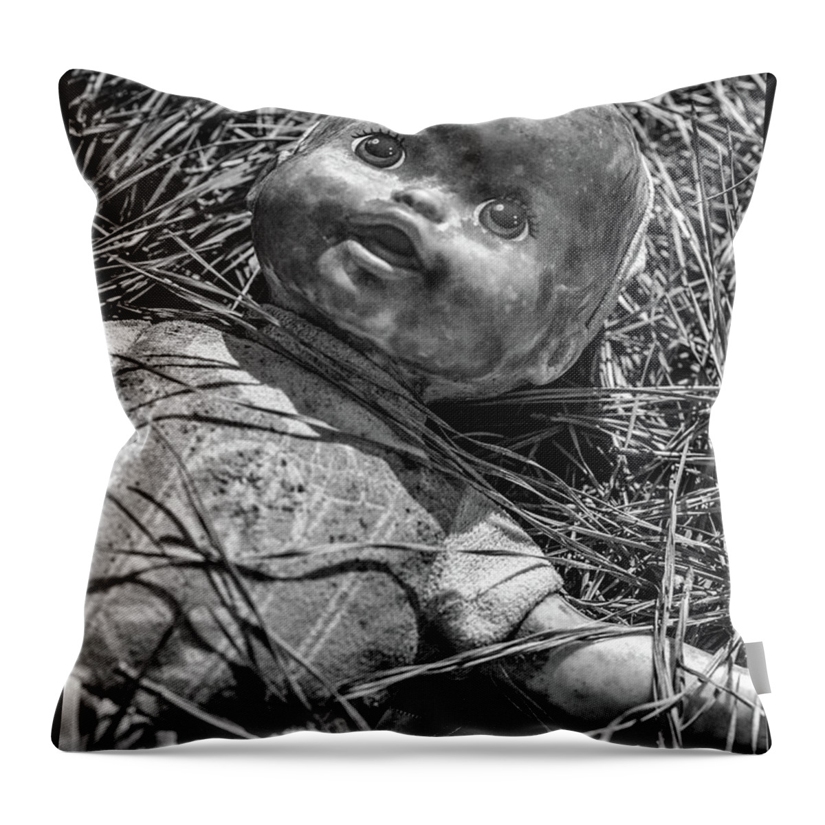 Antique Doll Throw Pillow featuring the photograph Old Dolls In Grass by Matthew Pace