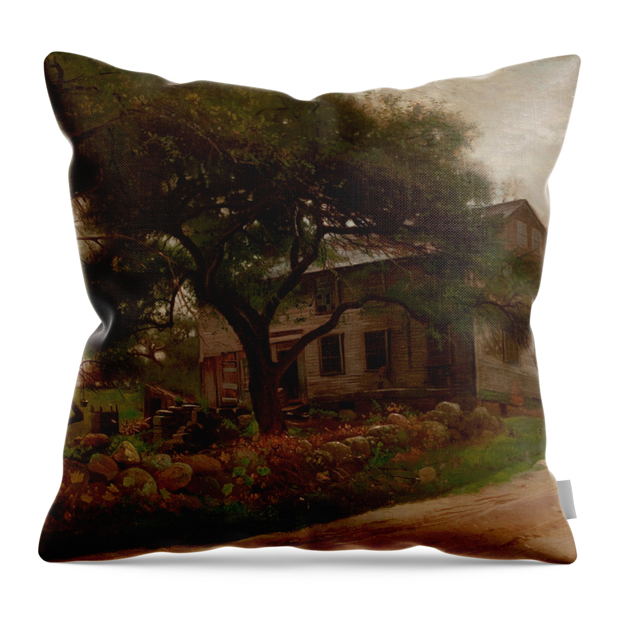Landscape Painting Throw Pillow featuring the painting Old Farm House in the Catskills by Arthur Parton