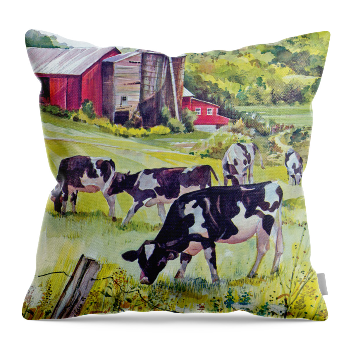Cows Throw Pillow featuring the painting Old Farm by P Anthony Visco