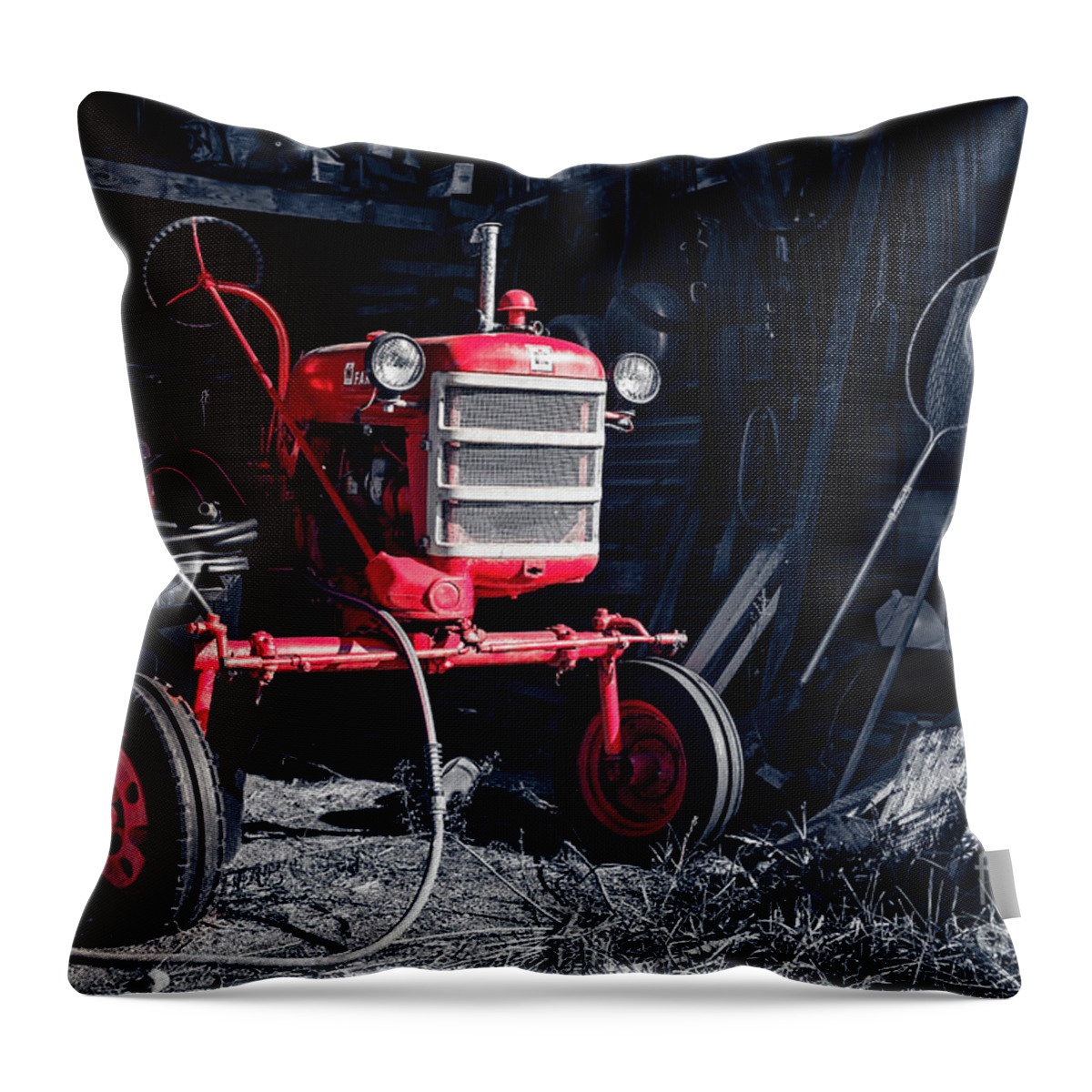 Hardwick Throw Pillow featuring the photograph Old Farmall Vintage Tractor in the Barn by Edward Fielding