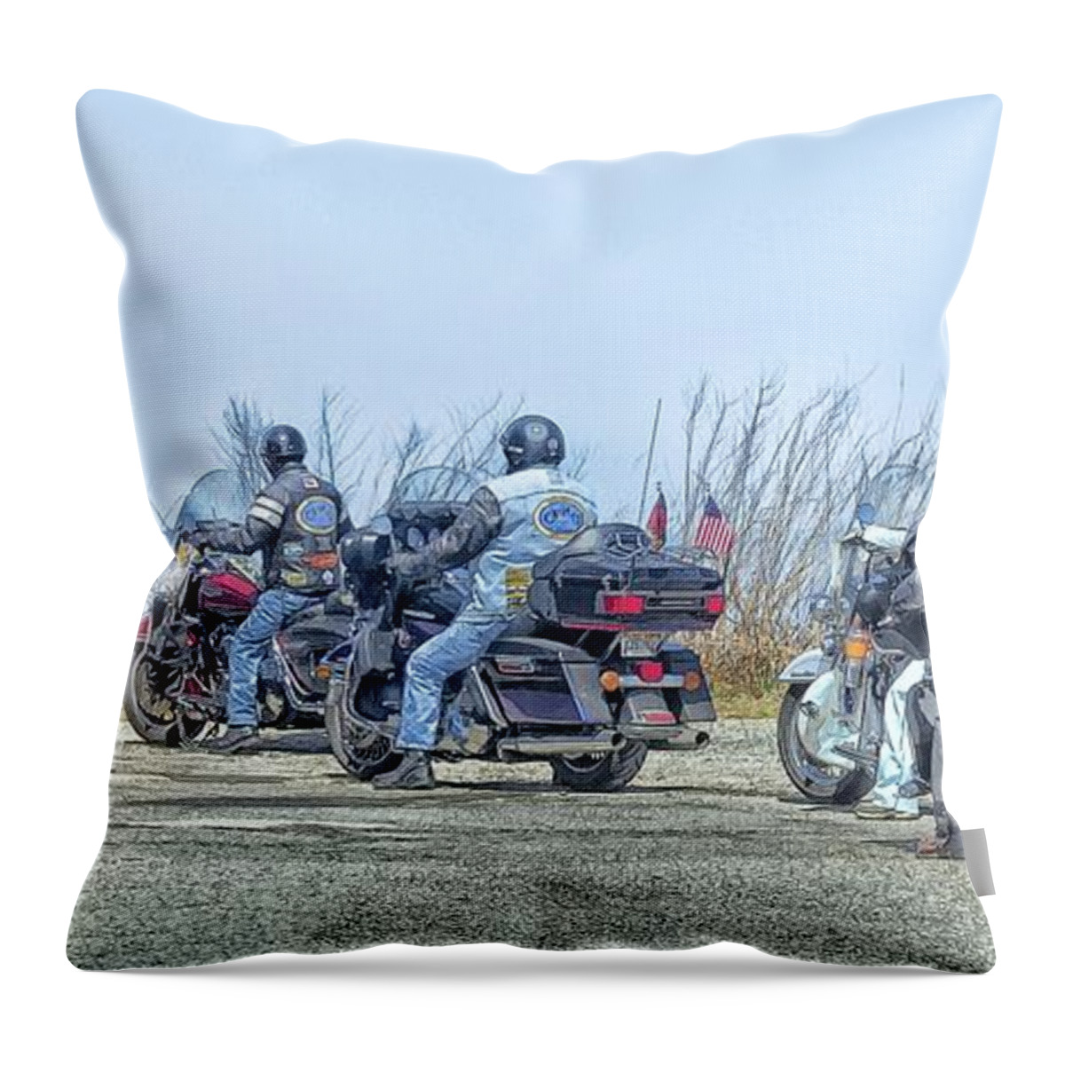 Harley-davidson Throw Pillow featuring the photograph Old Fart Riders by Constantine Gregory