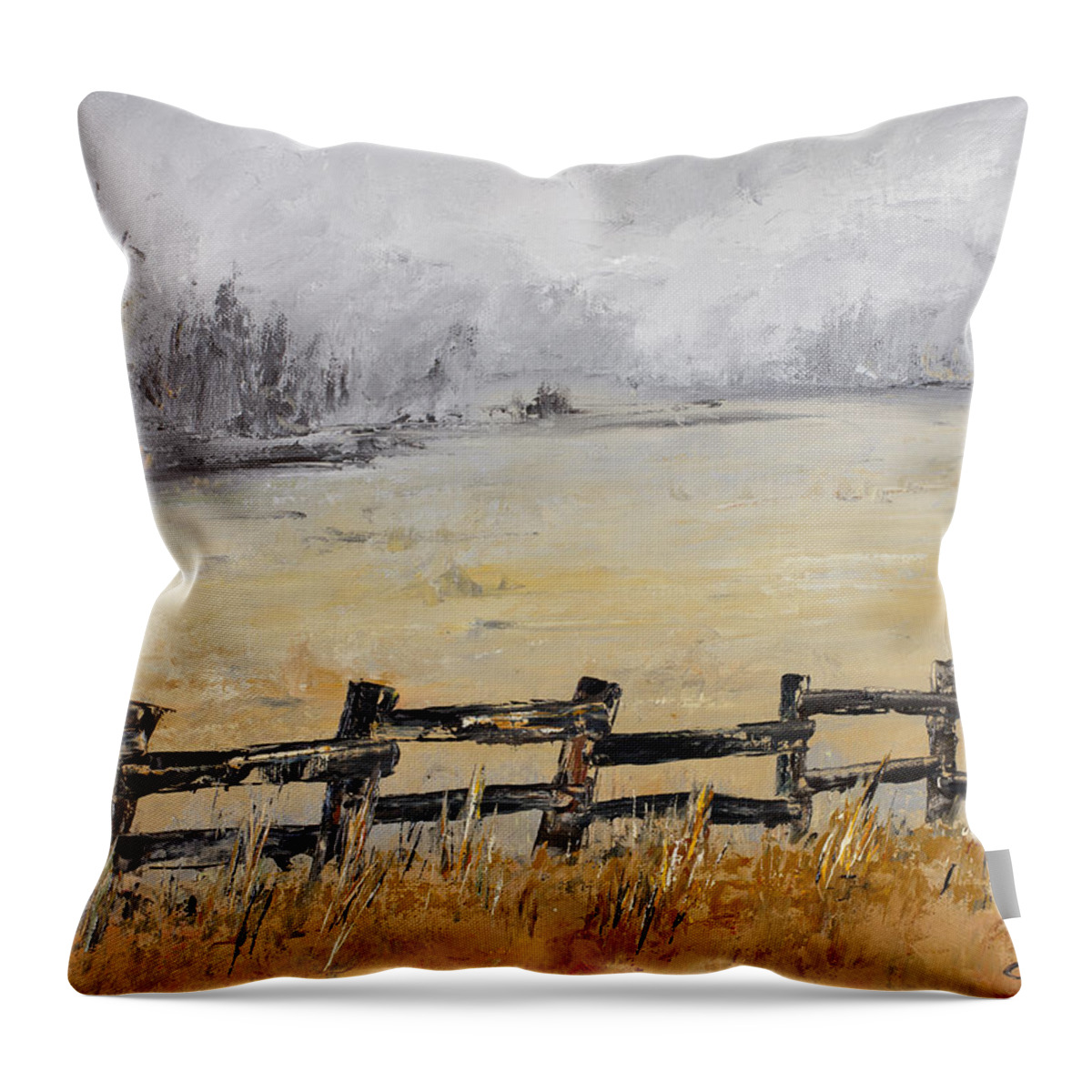 Fences Throw Pillow featuring the painting Old Fence Row by Carolyn Doe