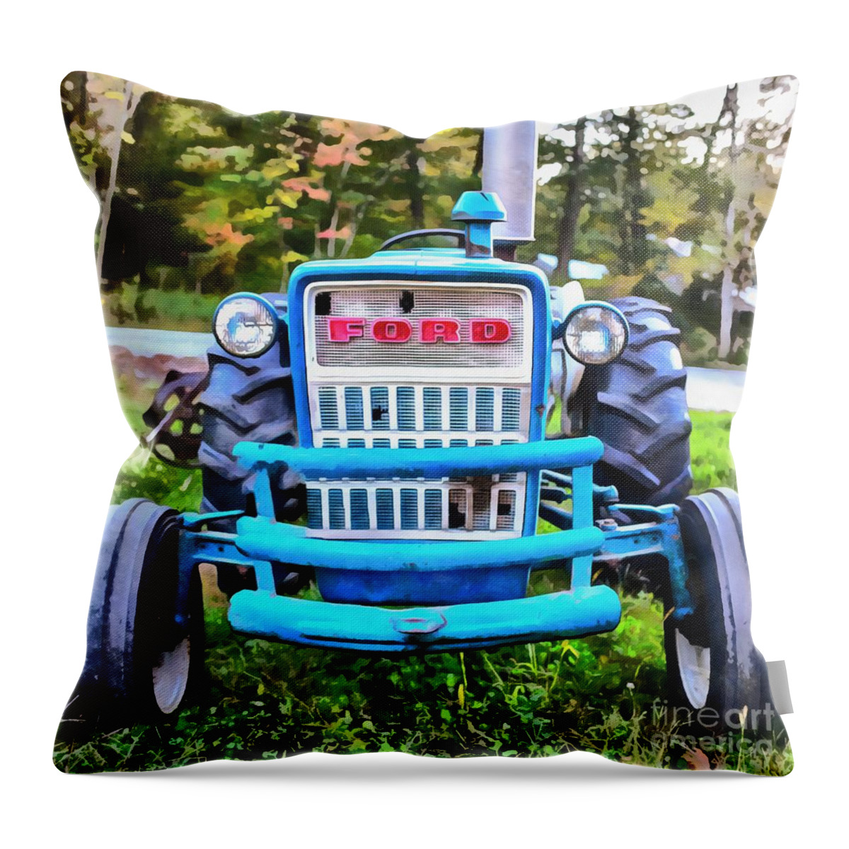 Ford Throw Pillow featuring the painting Old Ford Tractor Acrylic by Edward Fielding