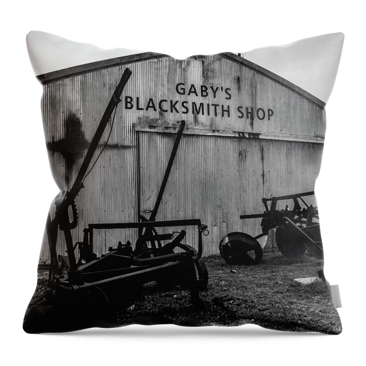 Blacksmith Throw Pillow featuring the photograph Old Frisco Blacksmith Shop by Nicole Lloyd