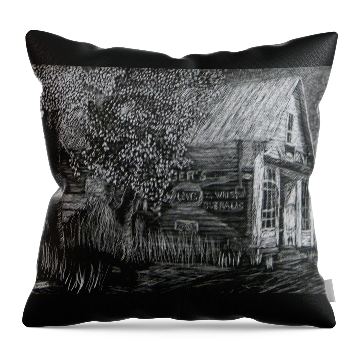 Old Structure Throw Pillow featuring the drawing Old General Store by Caroline Henry