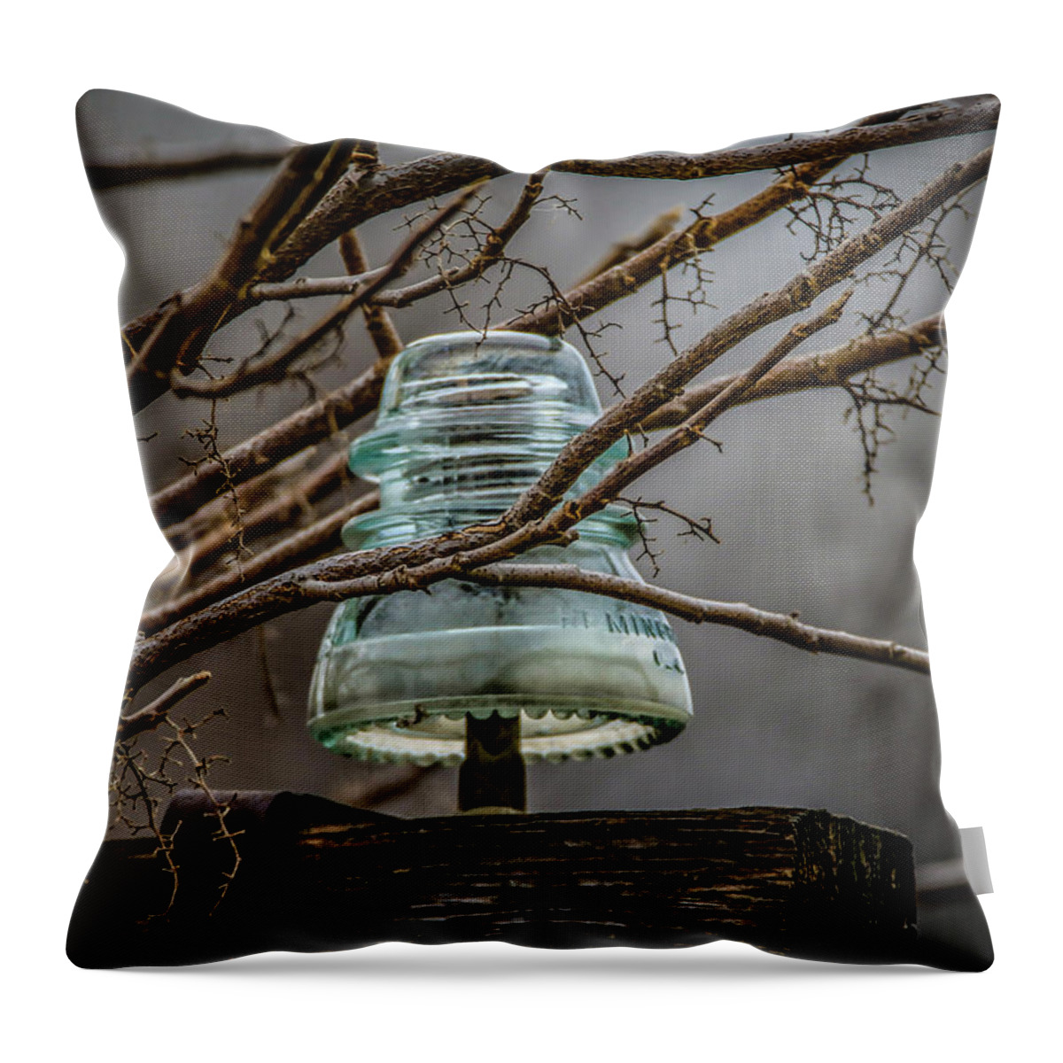 Glass Insulator Throw Pillow featuring the photograph Old Glass Insulator by Ray Congrove