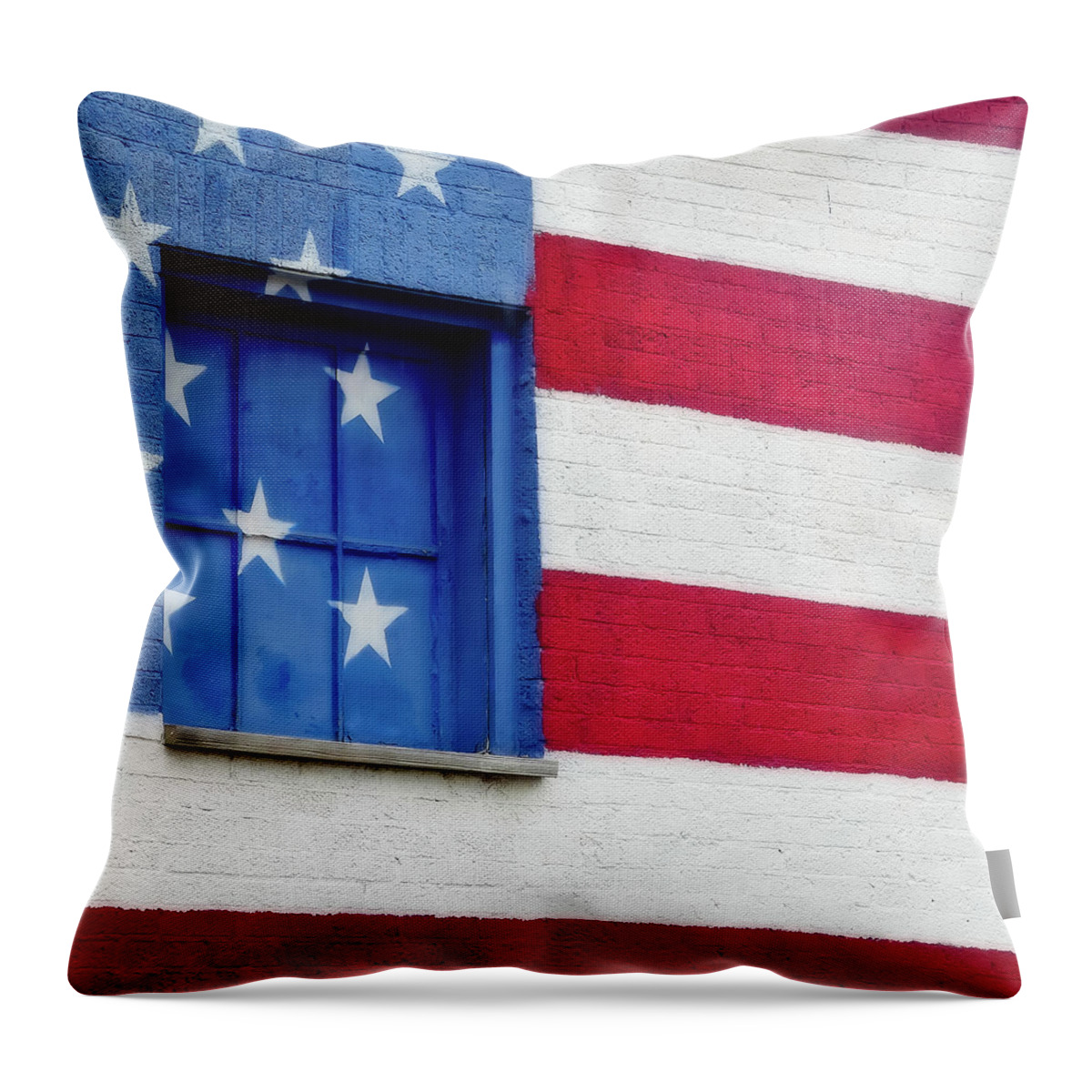Old Glory Throw Pillow featuring the photograph Old Glory, American Flag Mural, Street Art by Robert Bellomy