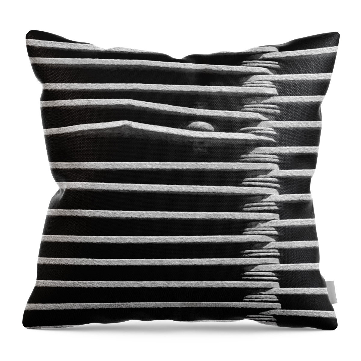 Grate Drain Steel Iron Black White Monochrome Throw Pillow featuring the photograph Old Grate 7428 by Ken DePue