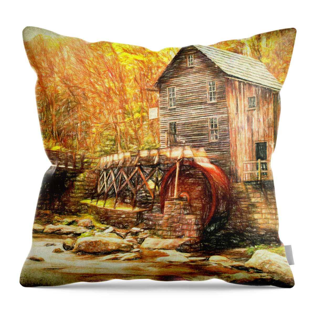 Grist Mill Throw Pillow featuring the photograph Old Grist Mill by Mark Allen
