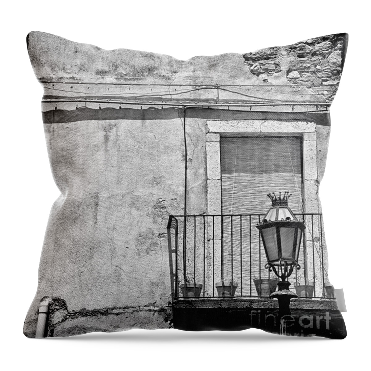 Black And White Throw Pillow featuring the photograph Old house in Taormina Sicily by Silvia Ganora