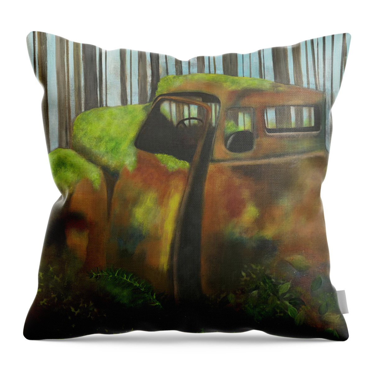 Vintage Throw Pillow featuring the painting Old Jalopy by Deborha Kerr