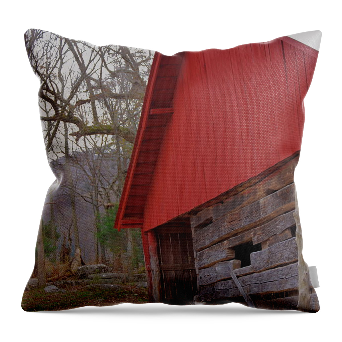 Barn Throw Pillow featuring the photograph Old Log Barn by Debbie Karnes