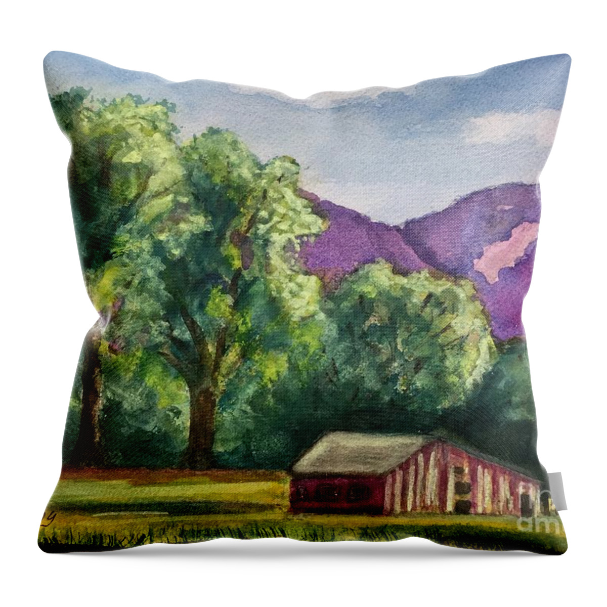 Old Barn Throw Pillow featuring the painting Old Memories by Sue Carmony