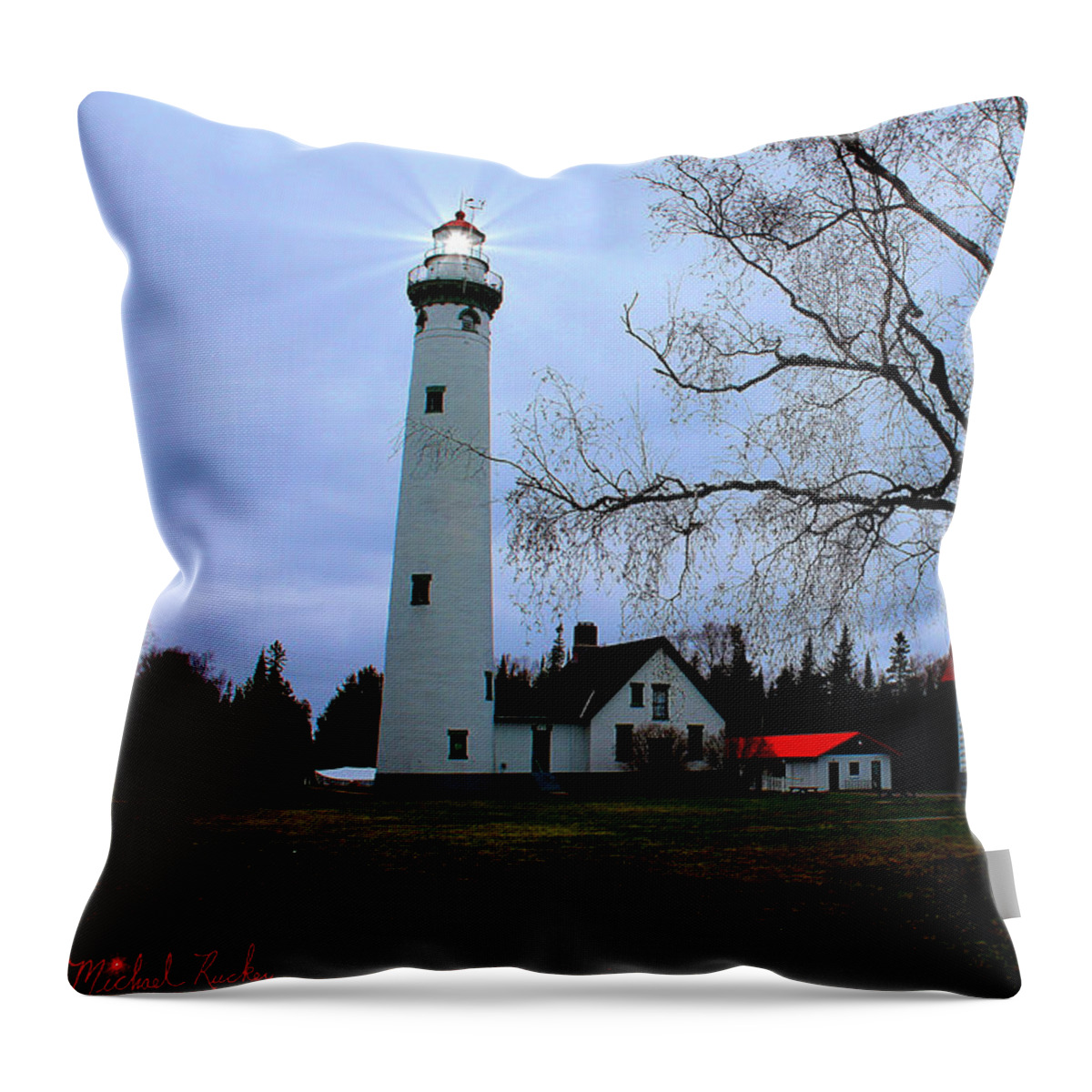 Lighthouse Throw Pillow featuring the photograph Old Presque Isle Lighthouse by Michael Rucker