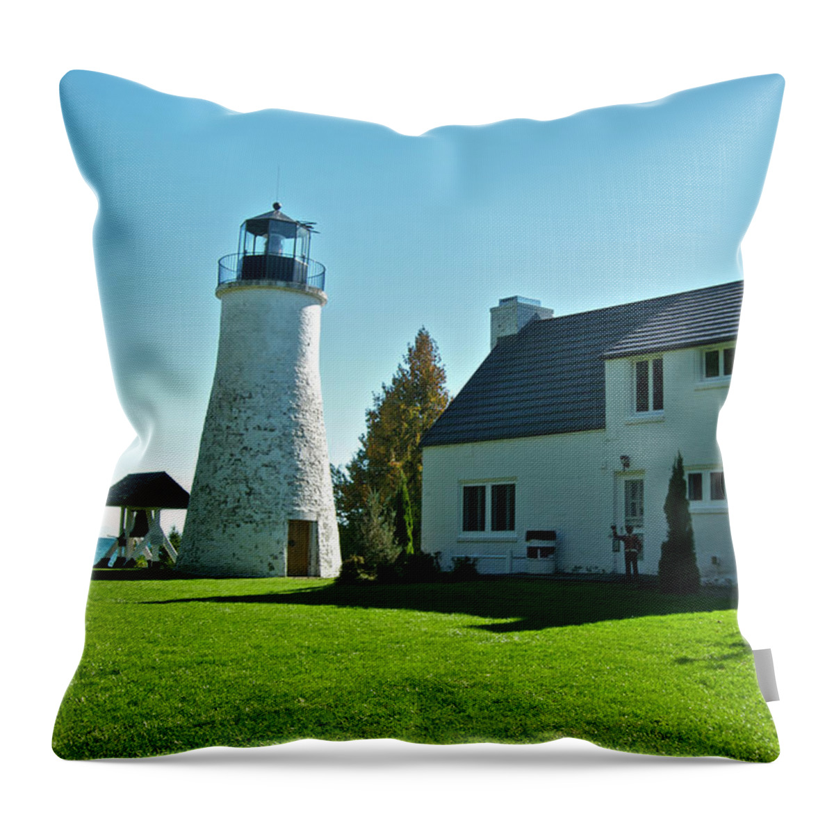 Old Throw Pillow featuring the photograph Old Presque Isle Lighthouse_9480 by Michael Peychich