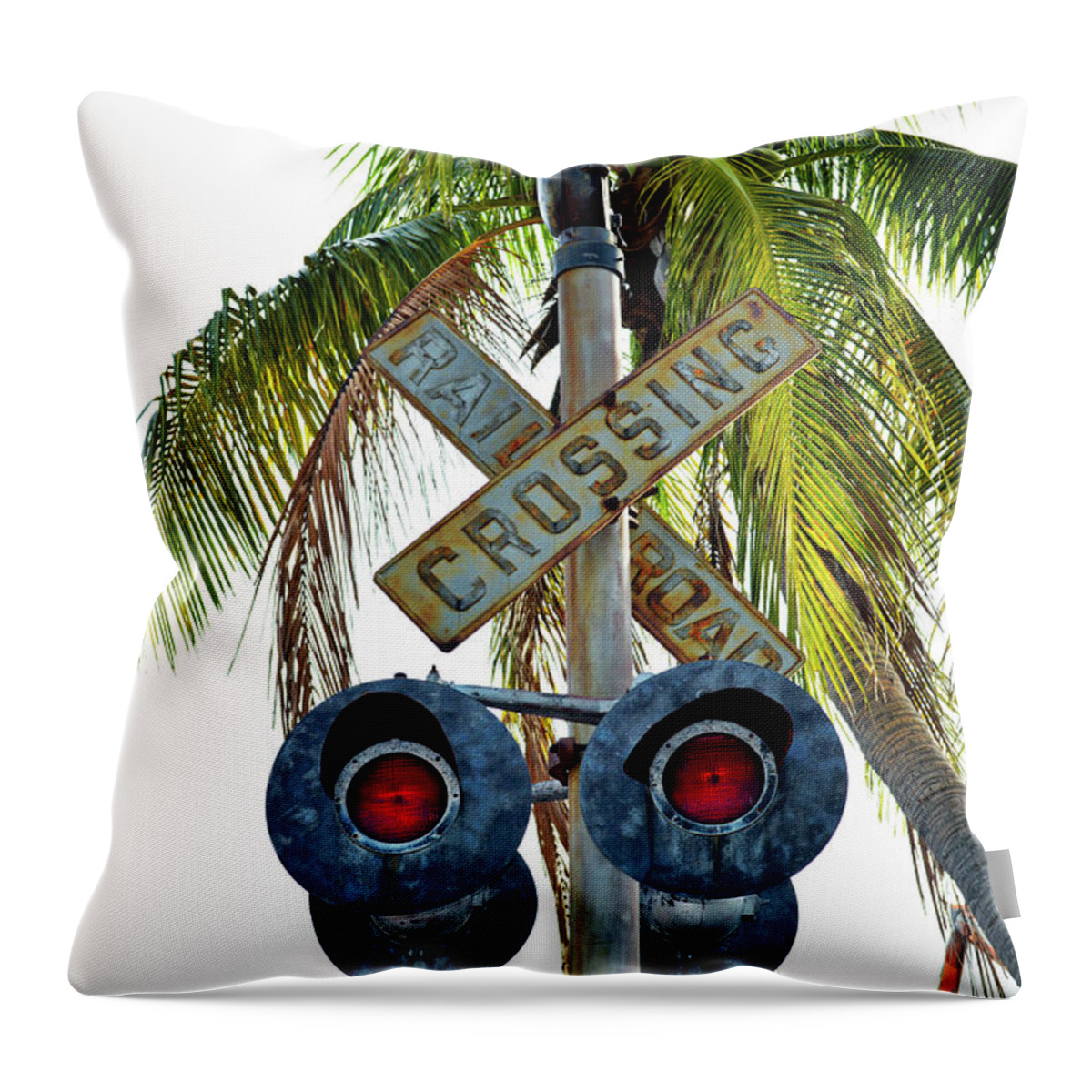 Tri Throw Pillow featuring the photograph Old Railroad Crossing Sign by Ken Figurski