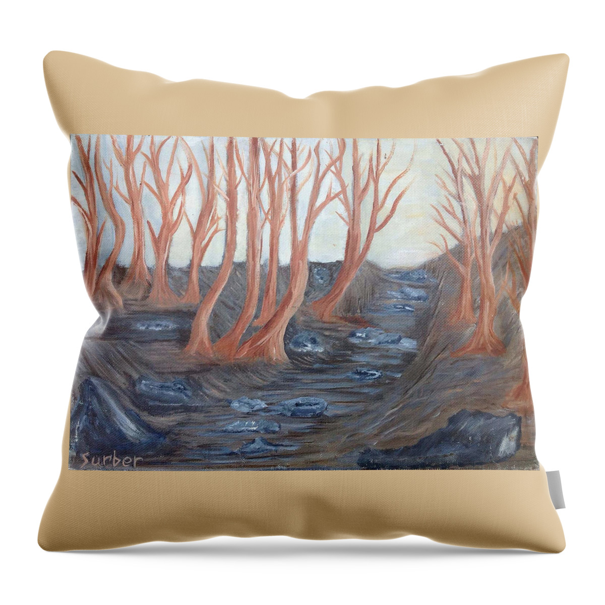 Tree Throw Pillow featuring the painting Old Road Through the Trees by Suzanne Surber