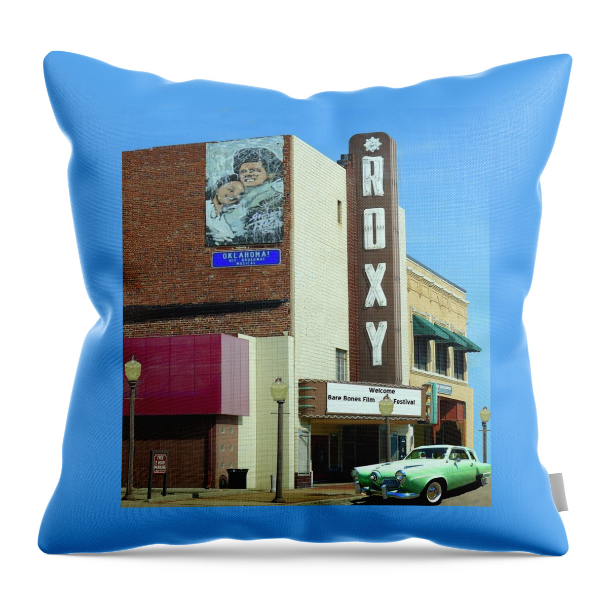 Roxy Throw Pillow featuring the photograph Old Roxy Theater in Muskogee, Oklahoma by Janette Boyd